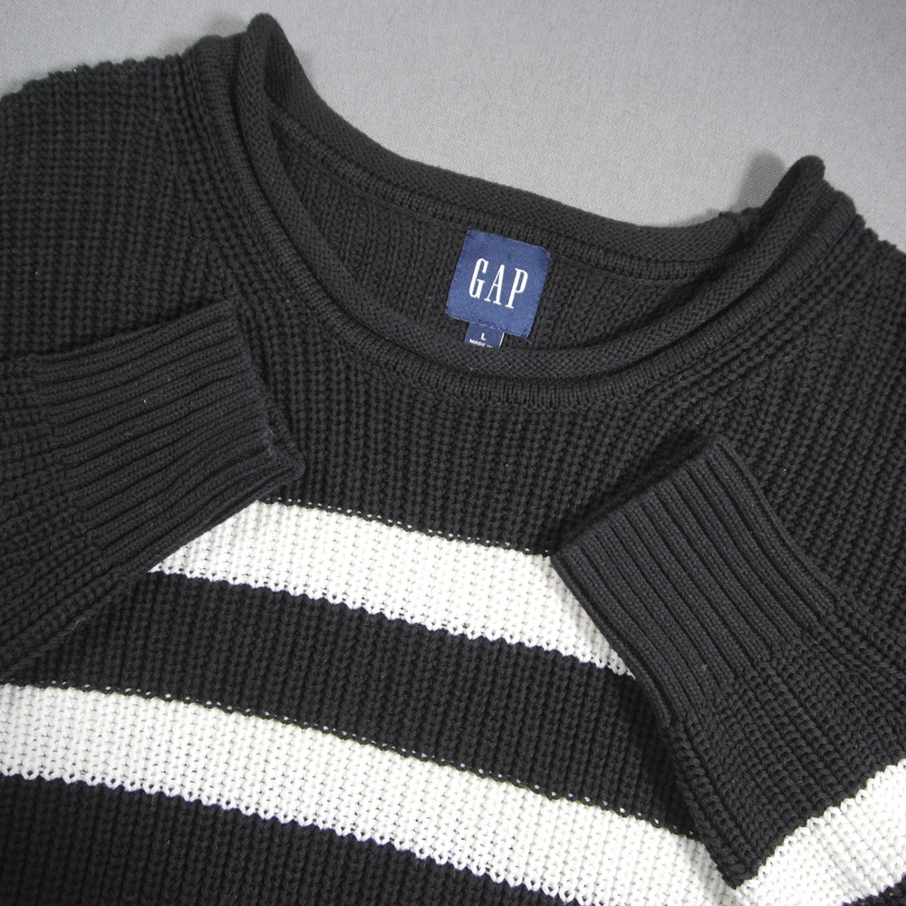 Y2K Gap Striped Crewneck Knit Cotton Women Sweater L Nautical Sail Coastal Bulky